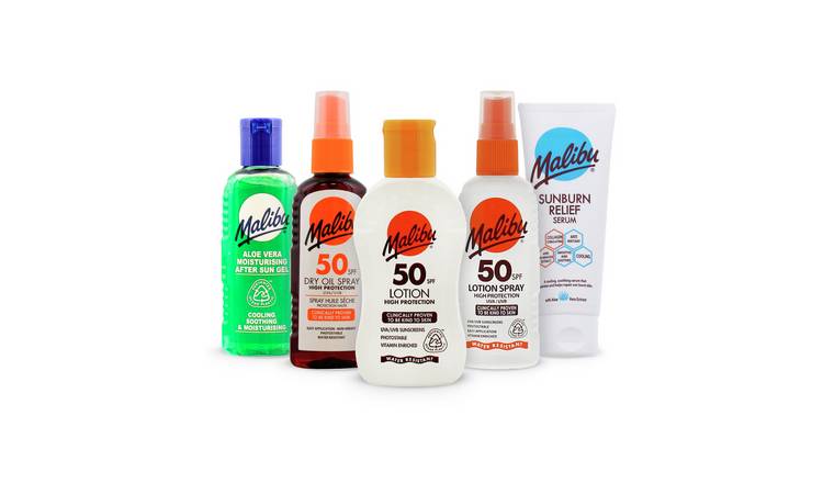 Malibu Travel Size Essentials SPF 50 5-Piece Sun Care Bundle 75ml-100ml