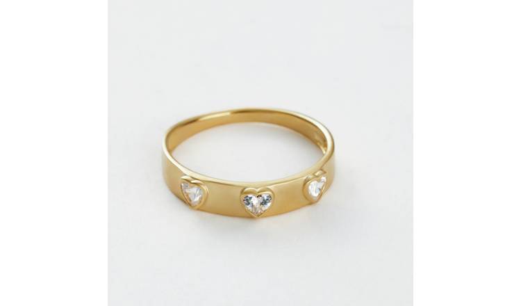 Revere Gold Plated Silver Heart Cubic Zirconia Band Ring - Large