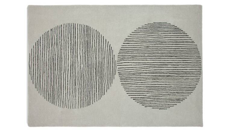 Habitat  Graphic Circles Cotton Wool Rug - 160x230cm - Grey