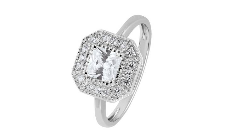 Revere Sterling Silver Vintage Cubic Zirconia Halo Ring - S