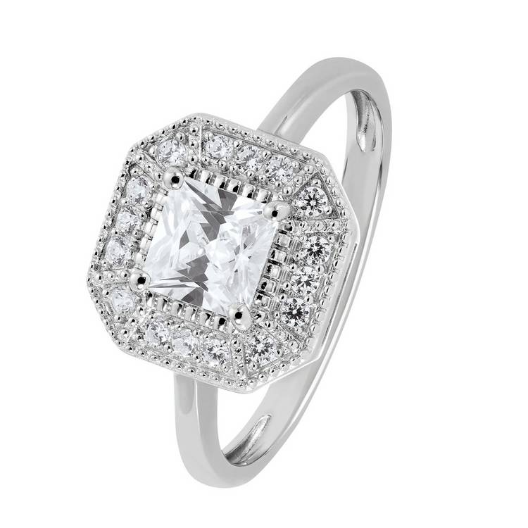 Revere Sterling Silver Vintage Cubic Zirconia Halo Ring - S 0