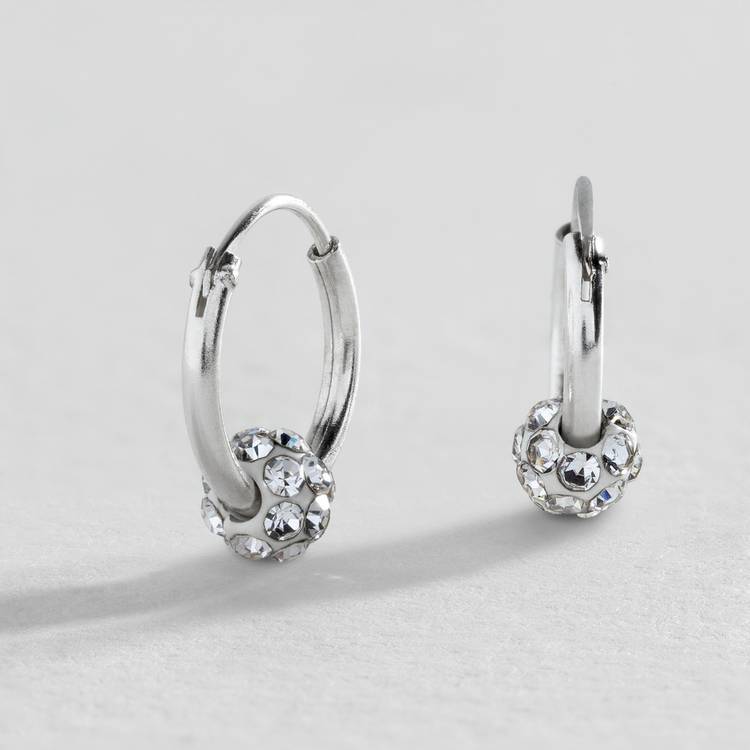 Revere Round Sterling Silver Crystal Ball Hoop Earrings 0