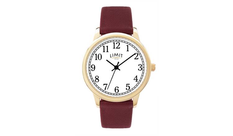 Buy Limit Ladies White Dial Burgundy Faux Leather Strap Watch Womens watches Argos