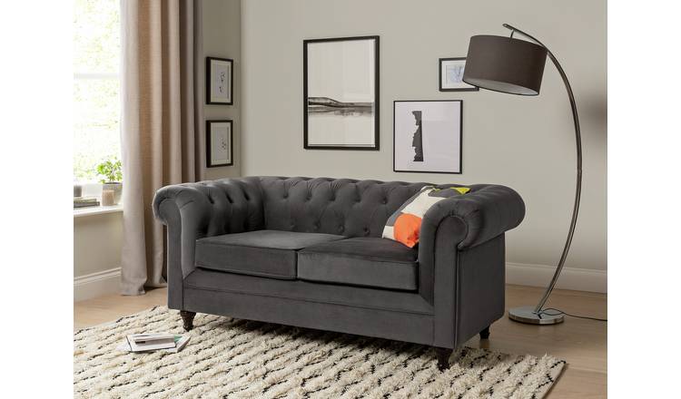 Habitat Chesterfield Velvet 2 Seater Sofa - Charcoal