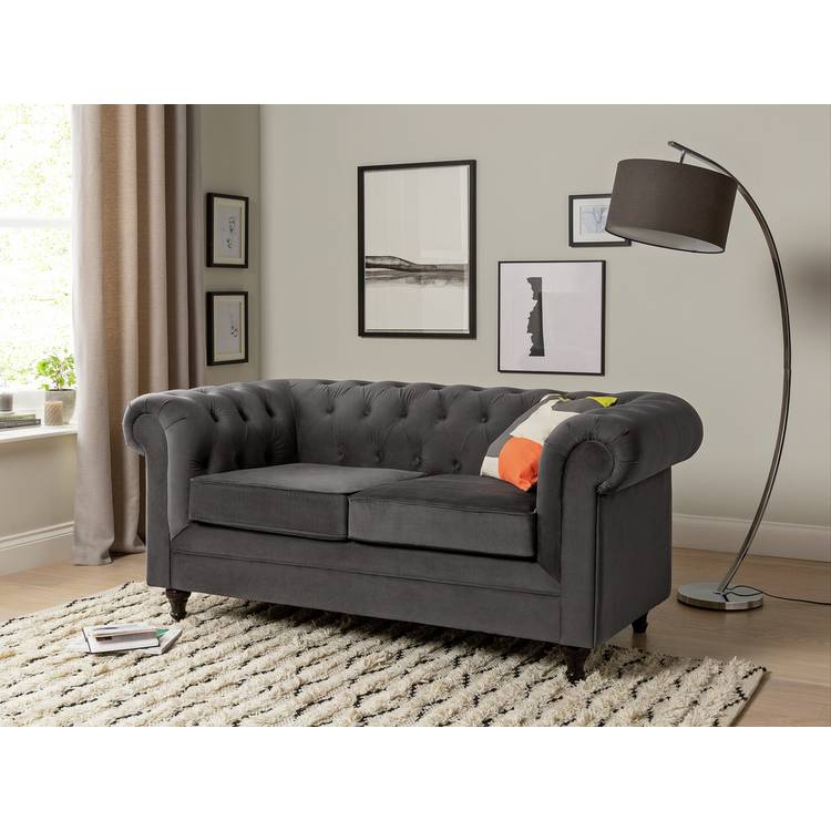 Habitat Chesterfield Velvet 2 Seater Sofa - Charcoal 0