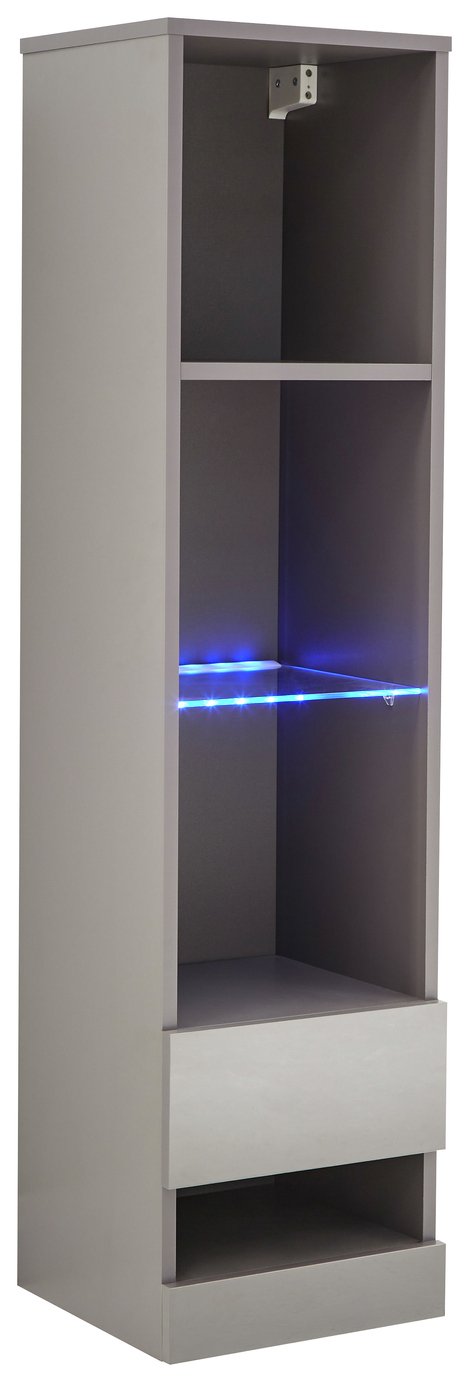 GFW Galicia Wall Mounted Narrow LED Bookcase - Grey