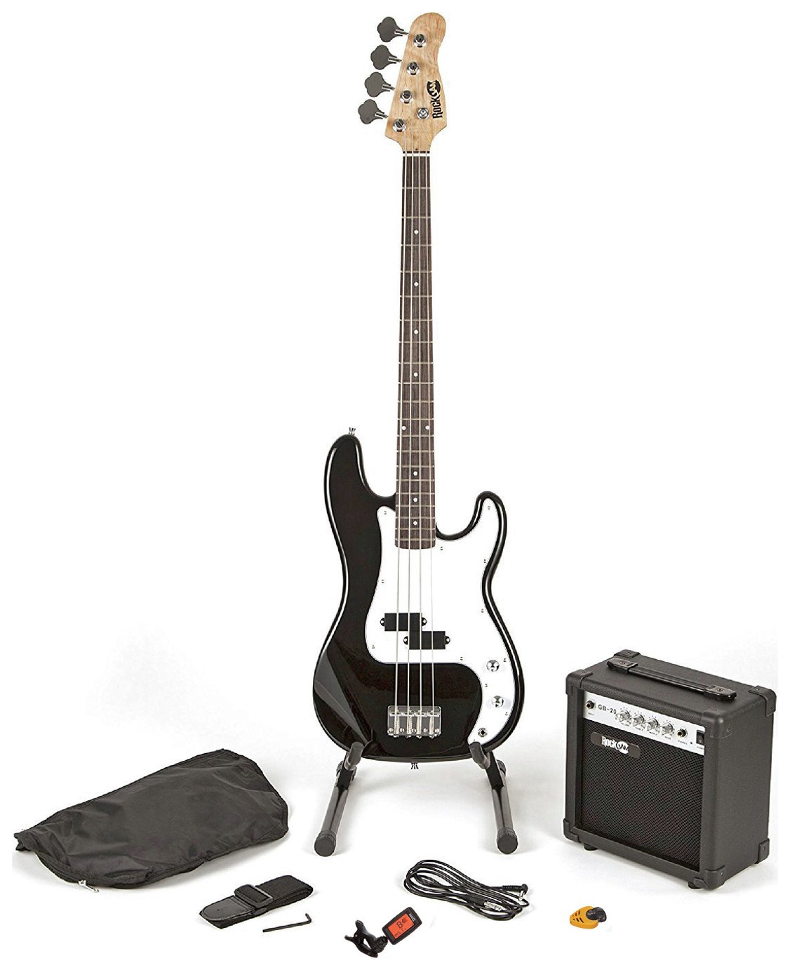 RockJam Electric Bass Guitar Kit With Amp & Tuner - Black