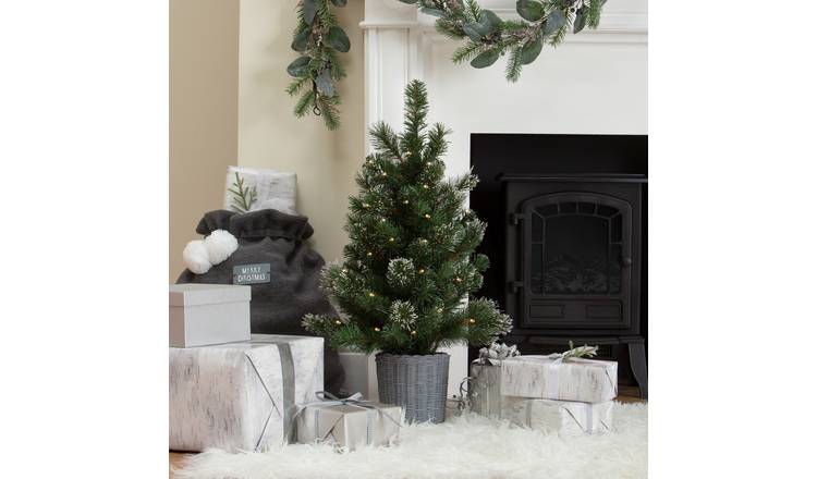 Habitat 2.5ft Pre lit Snowy Christmas Tree With Basket