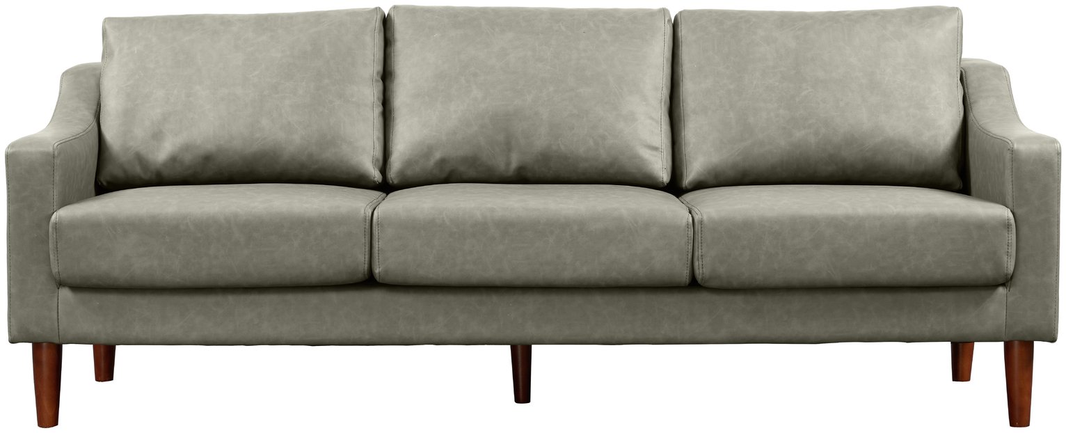 Argos Home Brixton 3 Seater Faux Leather Sofa - Grey