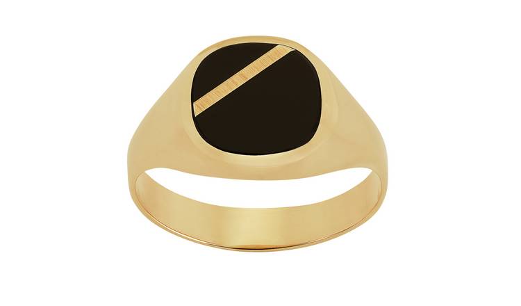 Revere Mens 9ct Yellow Gold Onyx Stripe Ring - Q