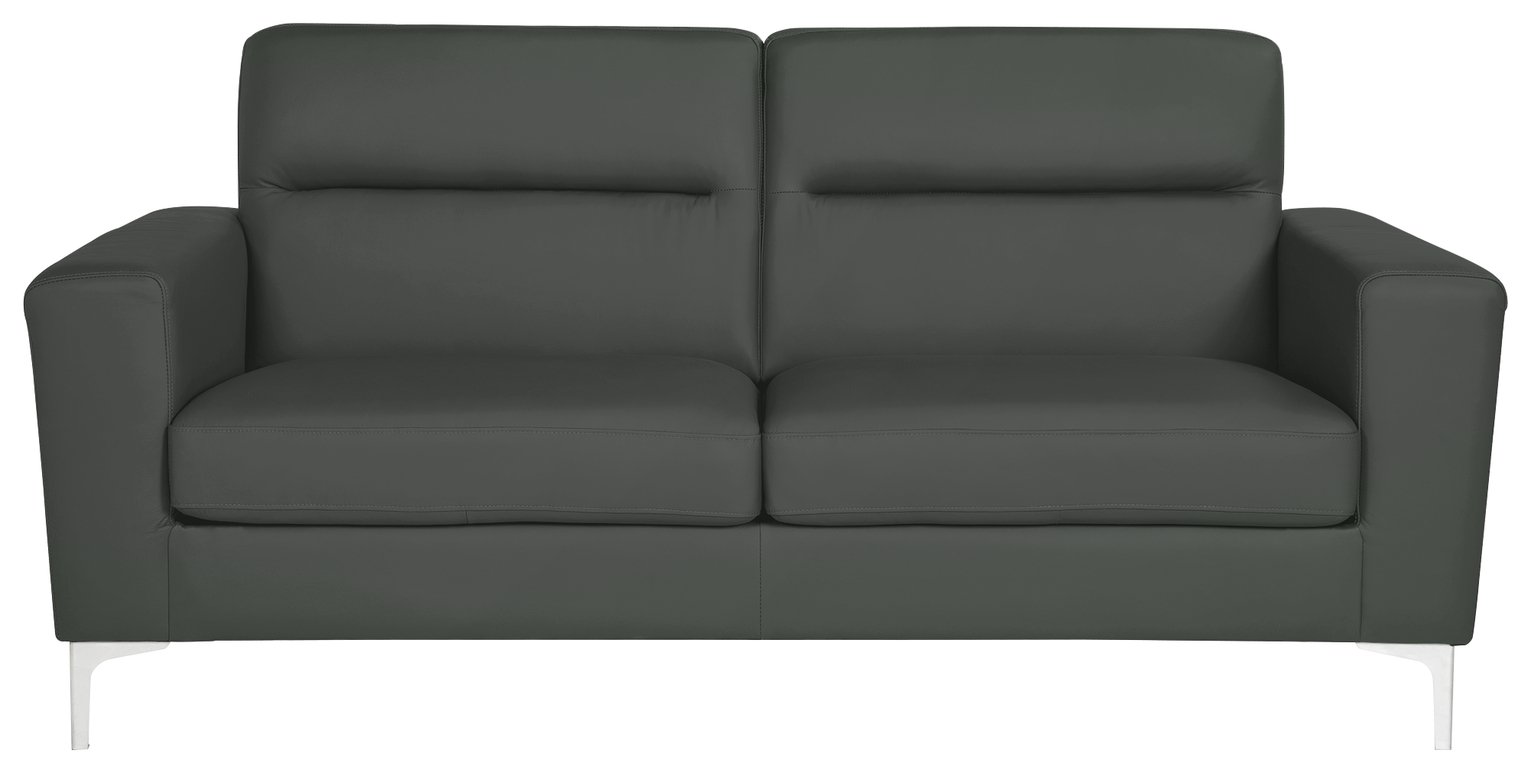 Argos Home Campbell 3 Seater Leather Sofa - Charcoal
