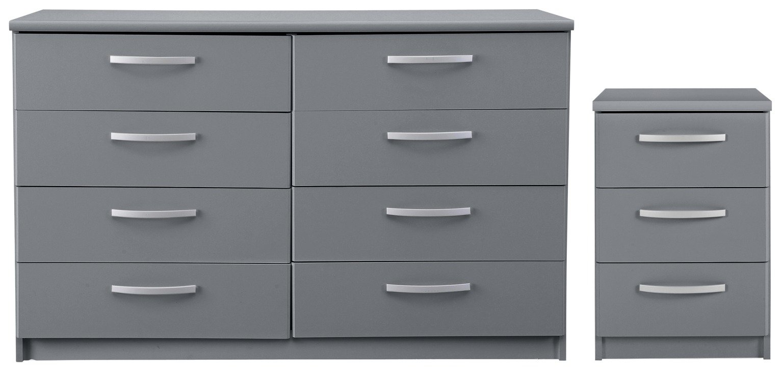 Argos Home Hallingford Bedside & 4+4 Drawer Chest Set - Grey