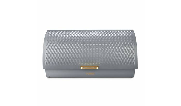Tower Empire Roll Top Lid Stainless Steel Bread Bin - Grey