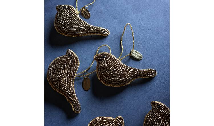 Habitat x Morris & Co. Gold Bead Bird Christmas Hanging Ornament- Pack of 3