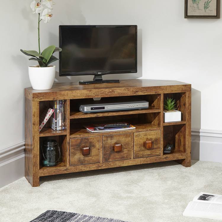 GFW Jakarta 3 Drawer Corner TV Unit - Mango Wood Effect 0