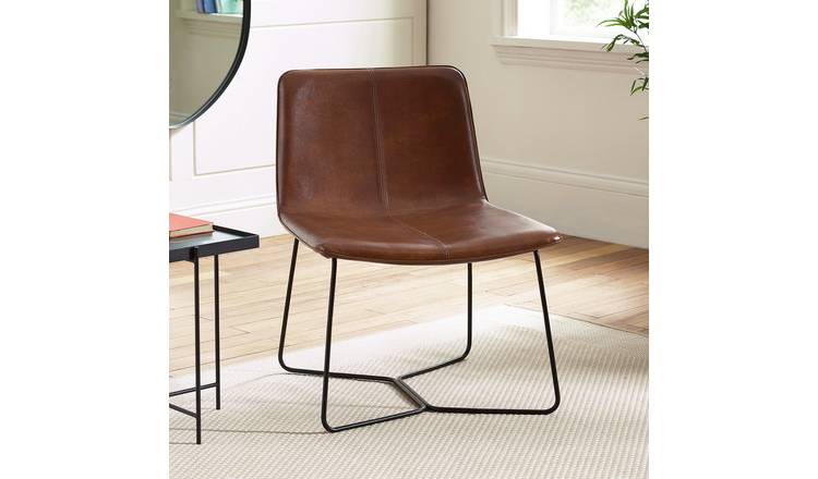 Julian Bowen Joren Faux Leather Accent Chair Black Steel Feet - Brown