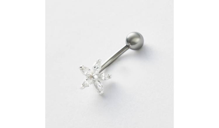 Revere Surgical Steel Cubic Zirconia Flower Belly Bar