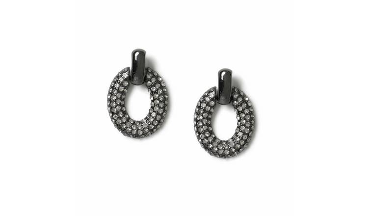 Freedom Dark Silver Tone Crystal Circle Stud Earrings