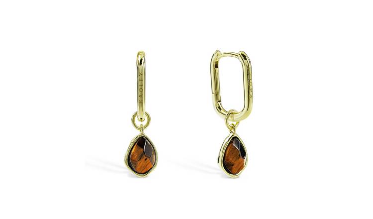 Radley 18ct Gold Plated Tigers Eye Drop Hoop Earrings