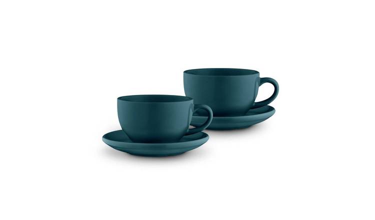 Barbary & Oak Nattura Set of 2 Stoneware Americano Cup & Saucer - Blue