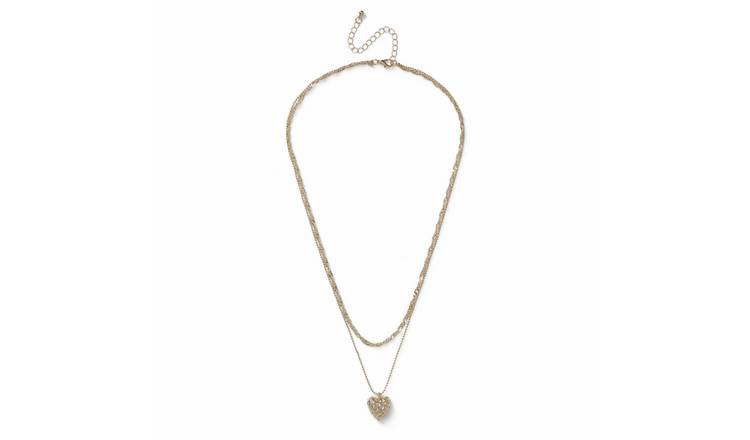 Freedom Gold Tone Heart Pendant Double Chain Necklace