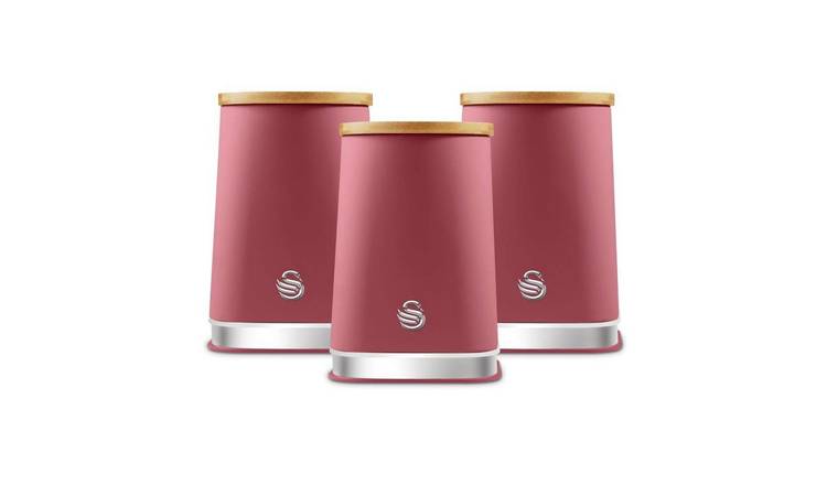 Swan Nordic 1.5 Litre Cast Iron Set of 3 Kitchen Storage Canisters - Pink