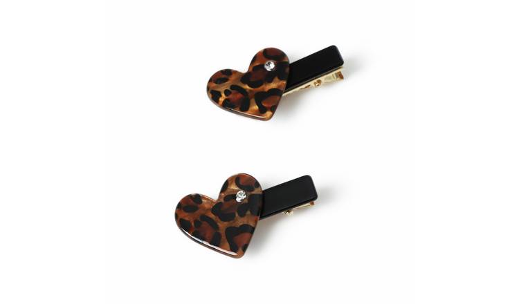Freedom Leopard Print Heart Shaped Hair Clips - Pack of 2
