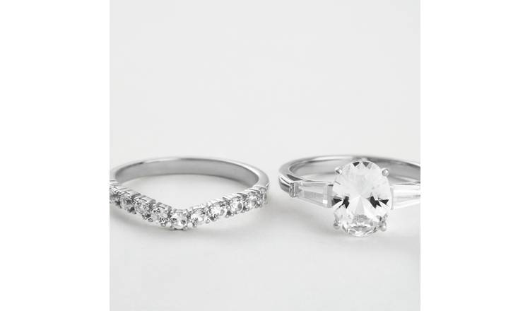 Revere Sterling Silver Two Cubic Zirconia Ring Set - Large