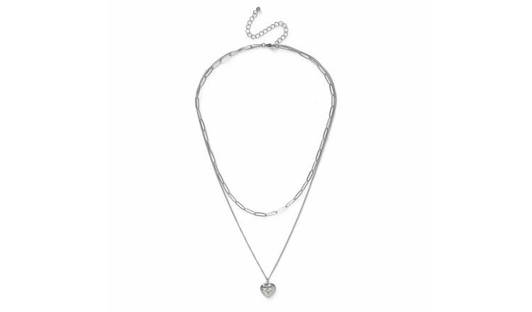 Freedom Silver Tone Stainless Steel Heart Pendant Multilayer Necklace
