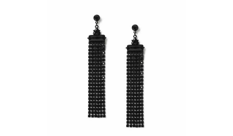 Freedom Black Tassel Long Drop Earrings