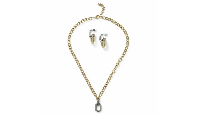 Liars & Lovers Stainless Steel Chunky Oval Necklace and Earrings Set