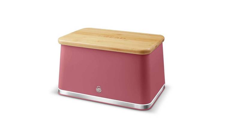 Swan Nordic Iron Body & Acacia Wood Lid Bread Bin - Fuchsia Rose