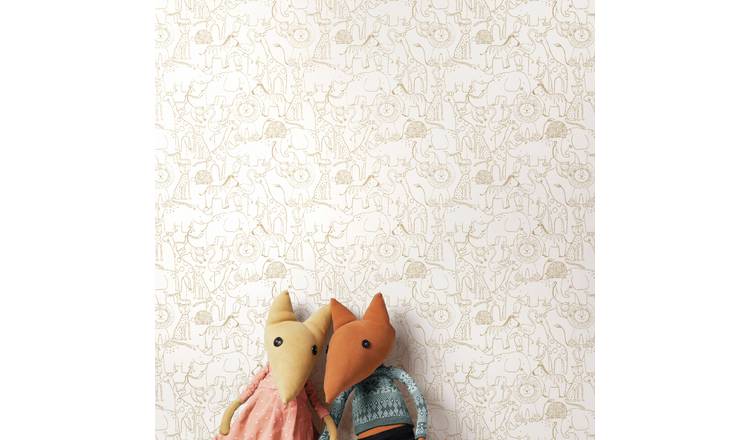 Hoopla Walls Animal Doodle Parchment Wallpaper