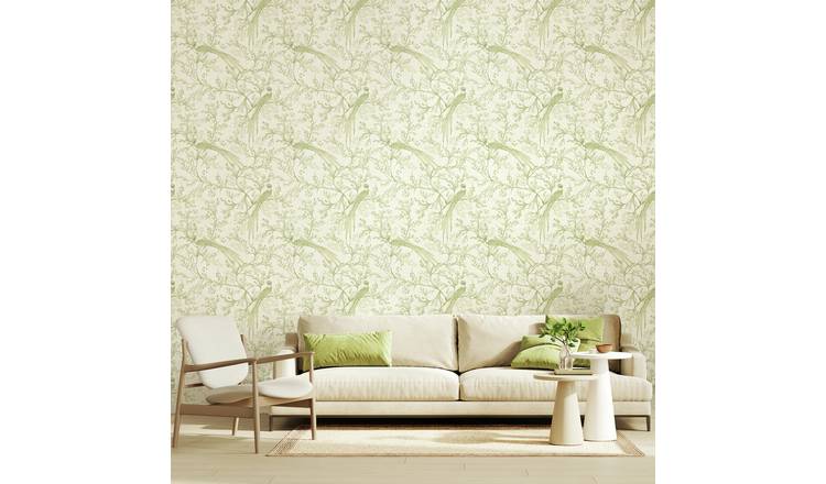 Hoopla Walls Bird Toile Sage Wallpaper
