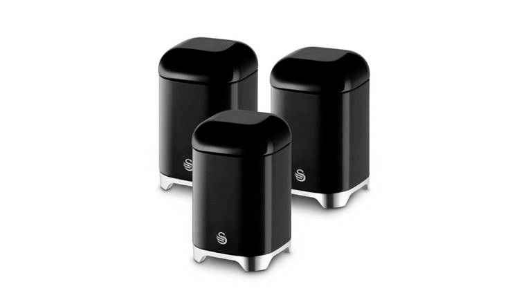 Swan Solace 1.5 Litre Cast Iron Set of 3 Food Storage Canisters - Black