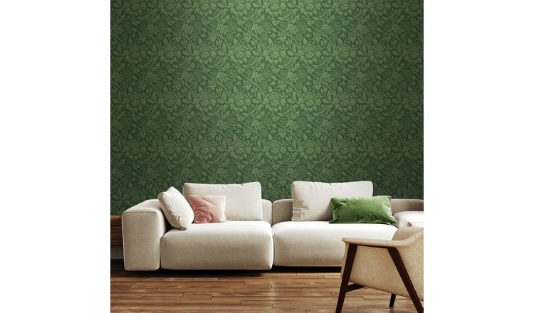 Hoopla Walls Damask Trail Forest Green Wallpaper