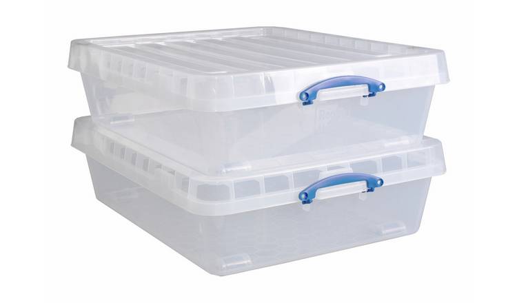 Really Useful Plastic Set of 2 Underbed Wheeled Storage Boxes - Clear