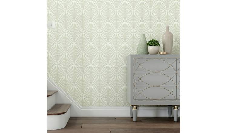 Hoopla Walls Elegance Leaf Fan Sage Wallpaper
