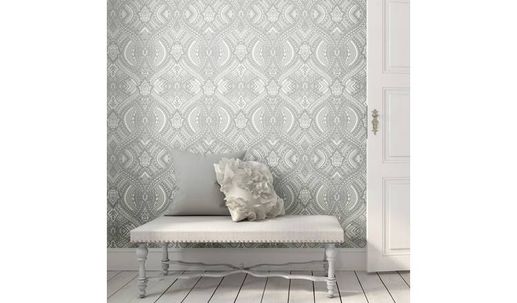 Hoopla Walls Elegance Ogee Damask Grey Wallpaper