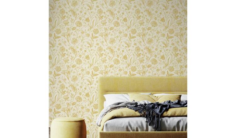 Hoopla Walls Floral Toile Rich Butter Wallpaper