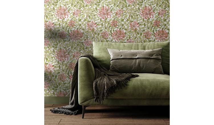 Hoopla Walls Honeysuckle Coral Pink Wallpaper