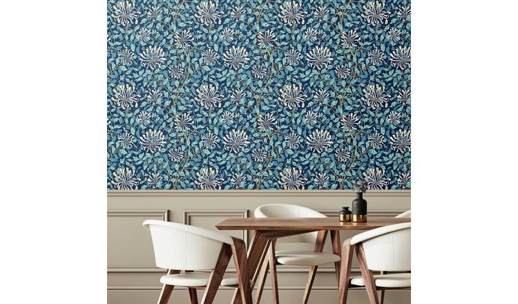 Hoopla Walls Honeysuckle Navy Blue Wallpaper