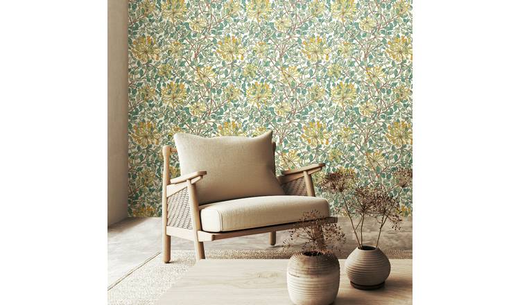 Hoopla Walls Honeysuckle Seafoam Wallpaper