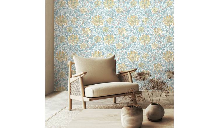 Hoopla Walls Honeysuckle Soft Blue Wallpaper
