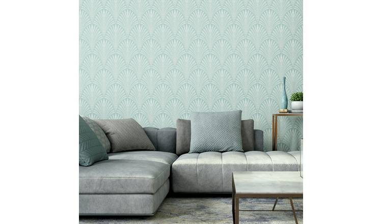 Hoopla Walls Leaf Fan Duck Egg Wallpaper