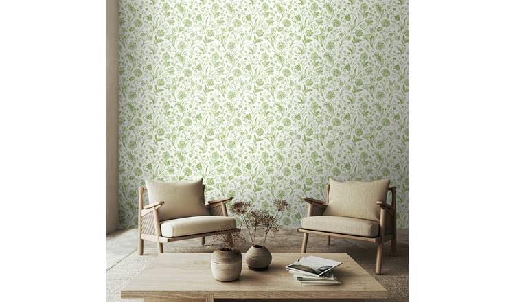 Hoopla Walls Purity Floral Toile Sage Wallpaper
