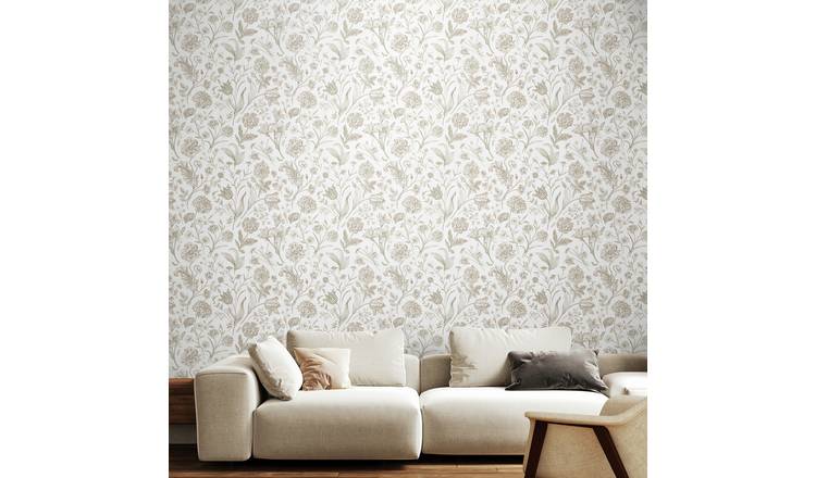 Hoopla Walls Purity Floral Toile Stone Wallpaper