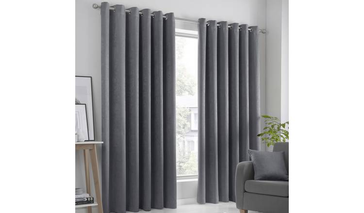 Fusion Strata Dim Out Woven Eyelet Curtains - Charcoal
