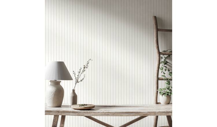 Hoopla Walls Purity Scallop Stripe Stone Wallpaper