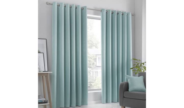 Fusion "Strata" DimOut/Block Out Semi-Plain Fully Lined Eyelet Curtains Duck Egg 